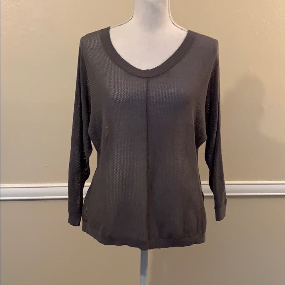 SOFT JOIE GREY 3/4 SLEEVE PERFORATED SWEATER